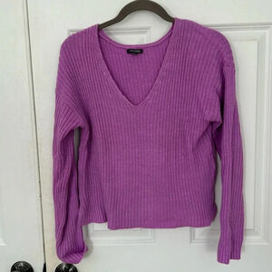 Wild Fable Cropped Ribbed V Neck Sweater XL Purple